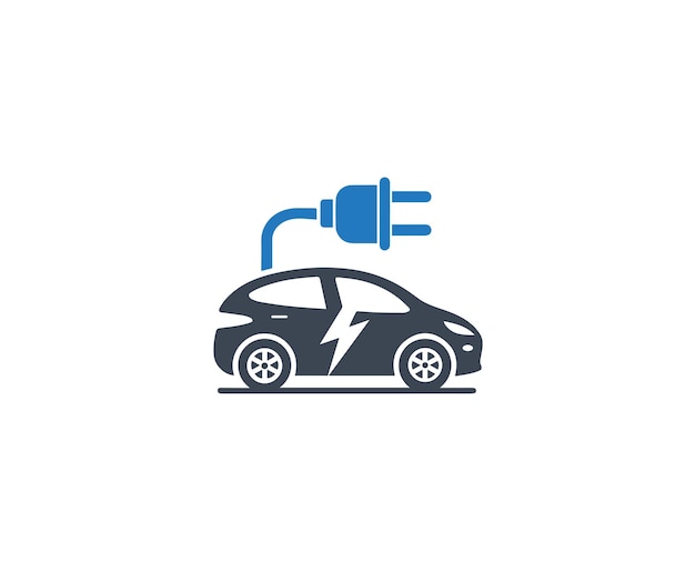 Vector icon van elektrische auto ev elektrisch voertuig logo van het oplaadstation.