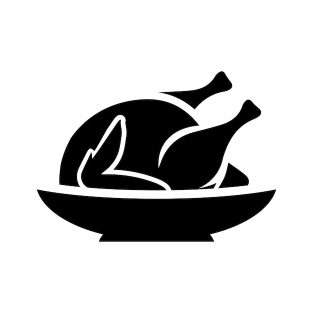 Icon van gebraden kip. Zwarte vectorgrafiek.