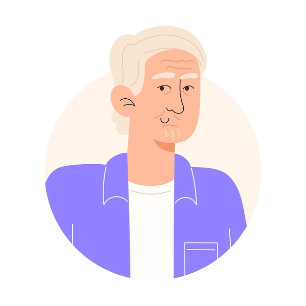 Icon van gebruiker met oudere man met grijs haar in platte stijl