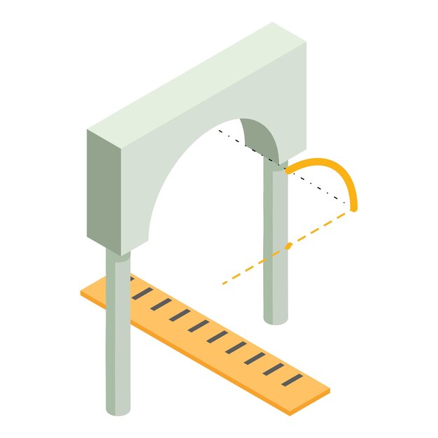 Vector icon van het bouwproject isometrische vector boogproject en grote houten liniaal icon ontwerpen van technische reconstructie