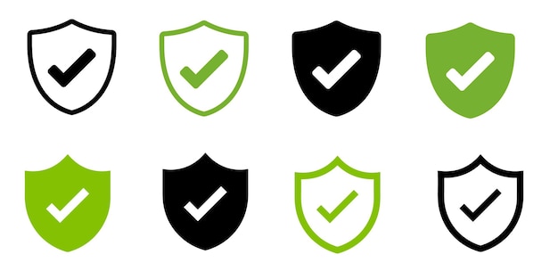 Icon van het schild of het schildbeschermingsicoon met het tick-symbool