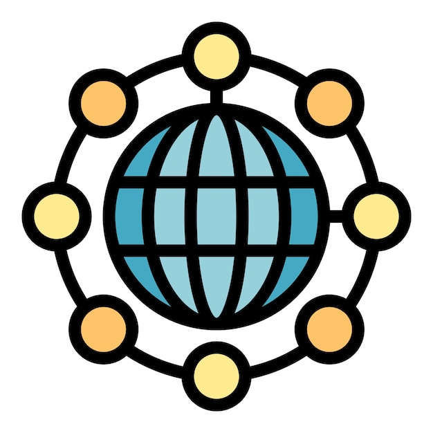 Icon van het wereldwijde netwerk van de dienst Overzicht van het globale netwerk van de service Vector icoontje kleur vlak geïsoleerd