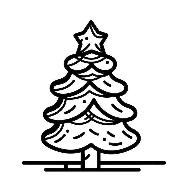 Icon van kerstboom Zwarte omtrek Icon van Kerstboom op witte achtergrond Vectorillustratie Icon van de feestdag