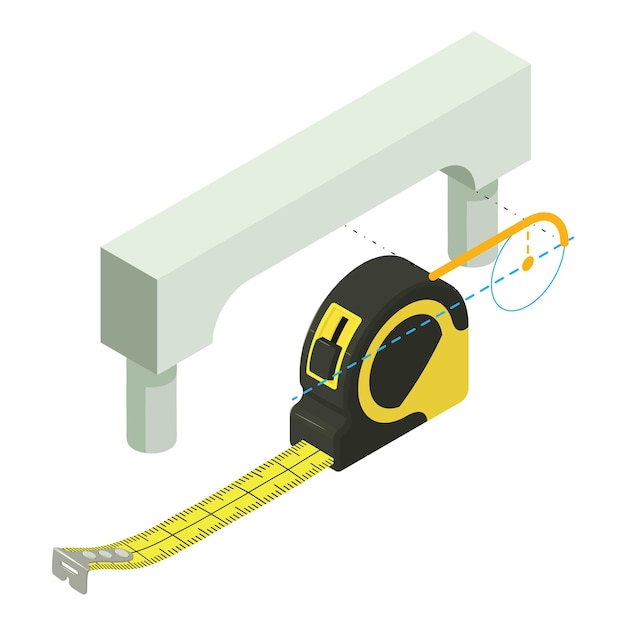 Icon van renovatiewerk isometrische vector boogproject en gele meetregel ontwerpen van herbouw van gebouwen