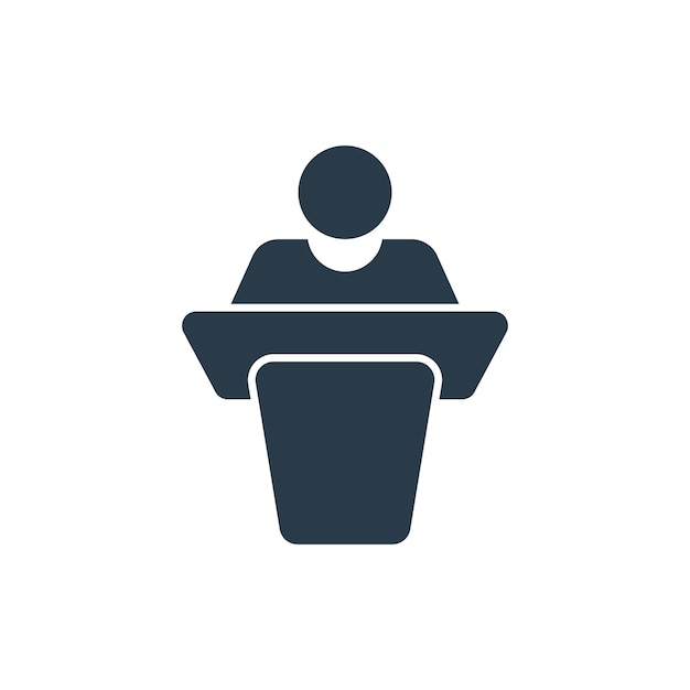Icon van spreker in platte stijl Conferentie podium vector illustratie op geïsoleerde achtergrond Openbare toespraak teken bedrijfsconcept