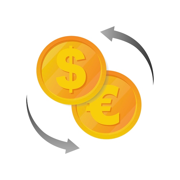 Icon van valutawisseling overdracht van euro's en dollars Vectorillustratie