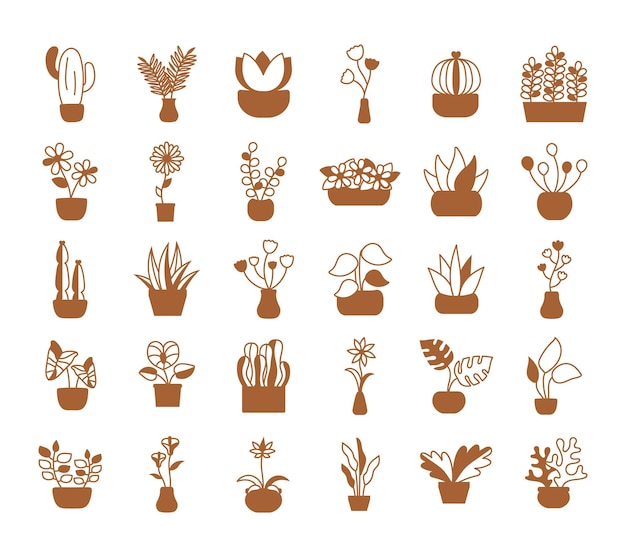 Icon vector set of flower and plant with semi solid style