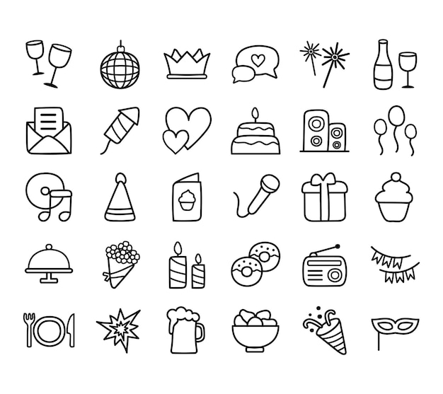 Icon vector set of party and celebration with outline style