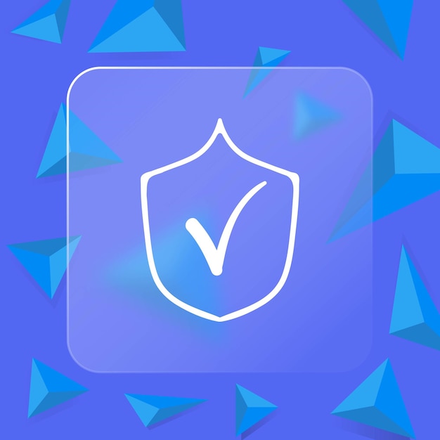 Icon of verification Checkmark authentication validation approved verified security trust Identity concept Glassmorphism style Vector line icon for Business Advertising