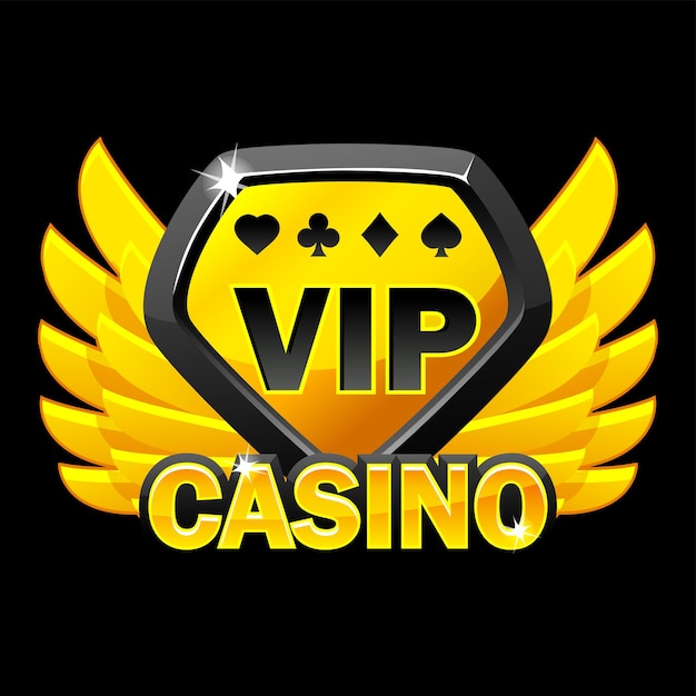 Vector icon vip casino with golden wings casino with a diamond symbol