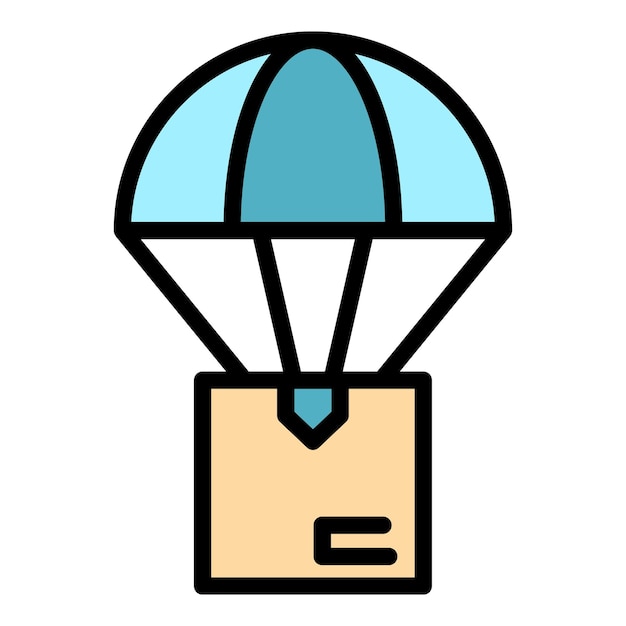 Icon voor het bezorgen van parachuteboxen outline parachute box delivery vector icon kleur plat geïsoleerd