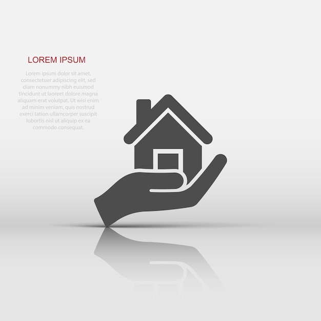 Icon voor huisverzorging in platte stijl Handhold huis vector illustratie op witte geïsoleerde achtergrond Bouwkwaliteit bedrijfsconcept