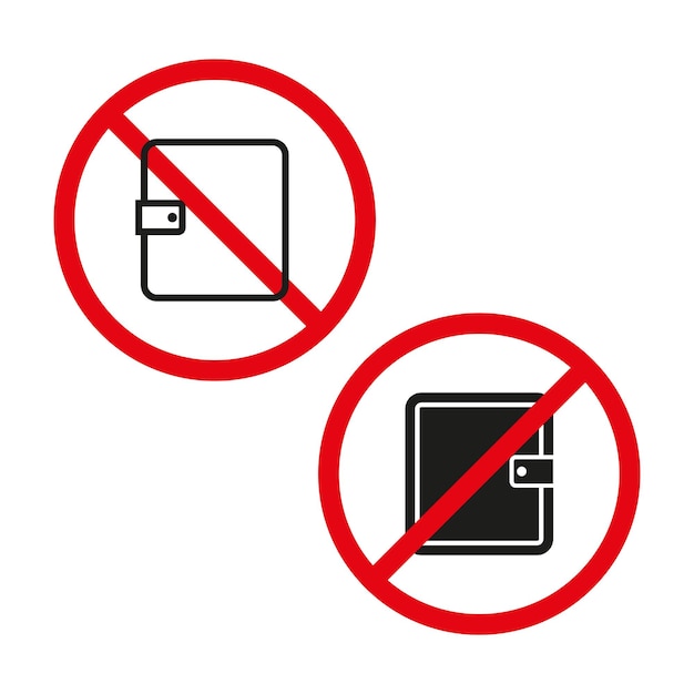 Icon voor portemonneeverbod Rode verbodscirkel Minimalistische vectorkunst Zwart en wit