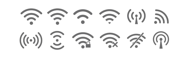 Икона Wi-Fi сигнала Беспроводное Wi-Fi подключение к Интернету Набор знаков для удаленного доступа к горячей точке сети