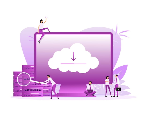 Icon with cloud download people File management Vector illustration digital design