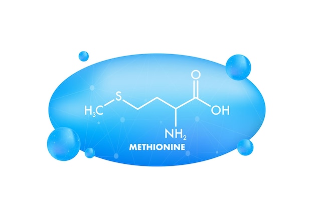 Vector icon with methionine formula amino acid molecule