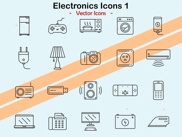 Iconen die verschillende elektronische en technische thema's in vectorstijl vertegenwoordigen