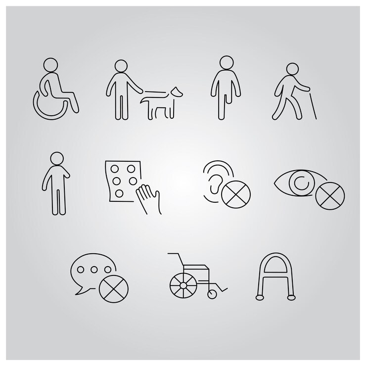 Vector iconen en borden voor toegankelijkheid en gehandicapten