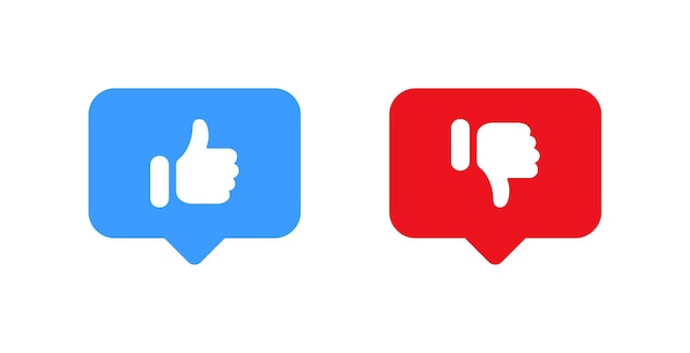 Iconen met duimen omhoog en duimen omlaag stellen positieve en negatieve feedbacksymbolen in