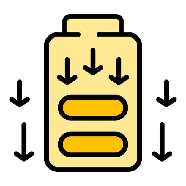 Vector iconen met een lage batterijenergie, omtrekvector, vermindering van stress, rustige gezondheid, vlakke kleur