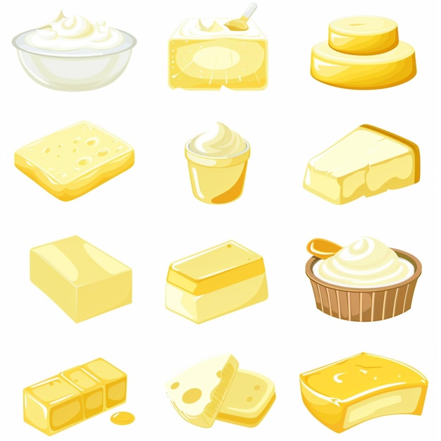 Iconen met kaasmelk in platte stijl