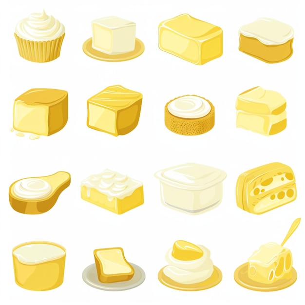 Iconen met kaasmelk in platte stijl