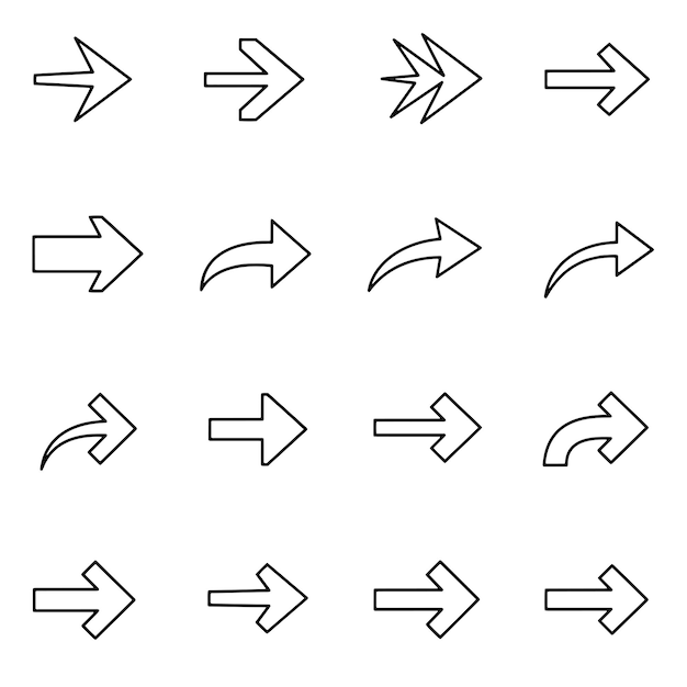 Iconen met pijl Een set van door lijnen getekende navigatiesymbolen