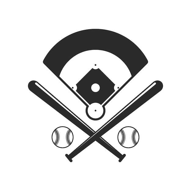 Iconen of badges van honkbal met gekruiste knuppels