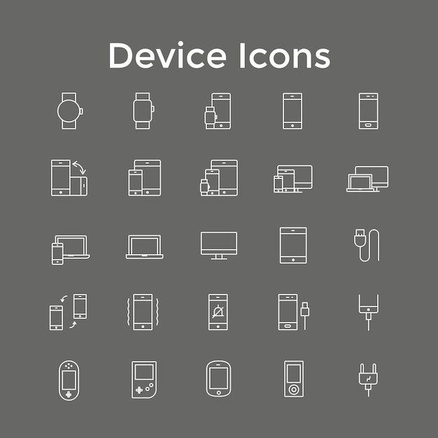 Iconen van apparaten Smartphones Tablets Laptops en technologische hulpmiddelen Vectorkunst