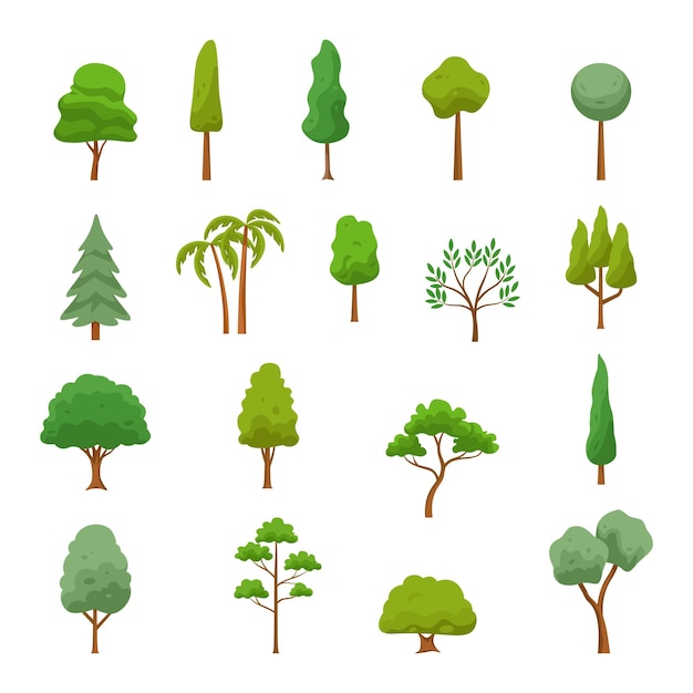 Iconen van bomen Iconenset van bomen Cartoon stijl Bosbomen