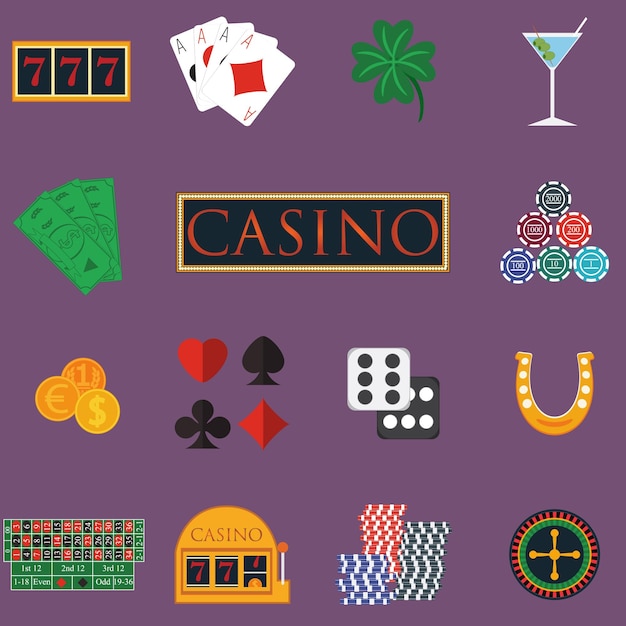 Iconen van casino's en gokken op een plat ontwerp vector illustratie