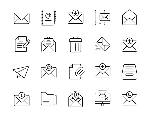 Iconen van de e-maillijn Bewerkbare streep en perfecte pixel op een schone witte achtergrond Met e-mailbrief