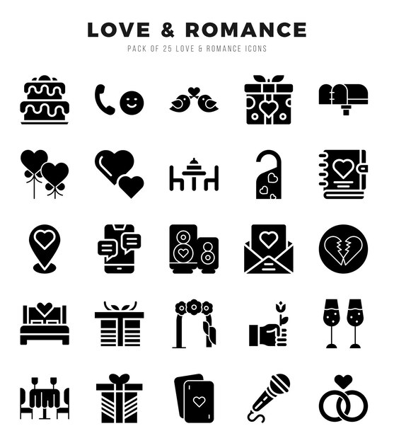 Iconen van de liefde Pack Glyph-iconen set Love Romance collectie set