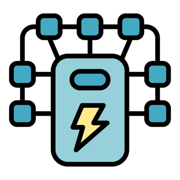 Vector iconen van de oplader, omtrekvector, batterijlading, usb-kabel, kleur vlak