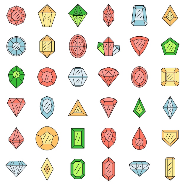 Iconen van edelstenen stellen vectorkleur in