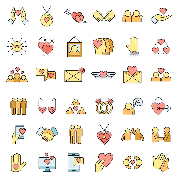 Vector iconen van genegenheid stellen vectorkleur in