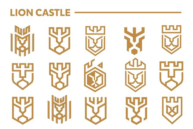 Iconen van het kasteel van de leeuw logo ontwerp vector illustratie