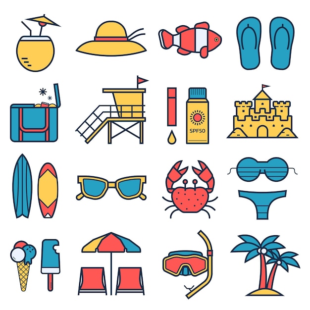 Vector iconen van het zomerstrand