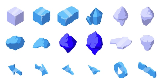 Vector iconen van ijsblokken isometrische vector polaire gletsjer koude bevriezing koelblok