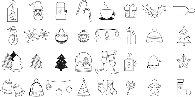 Iconen van Kerstmis op witte achtergrond Iconen geïsoleerd Vector illustratie Promotie vector