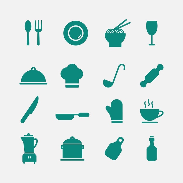 Iconen van keukensets met een vlakke stijl