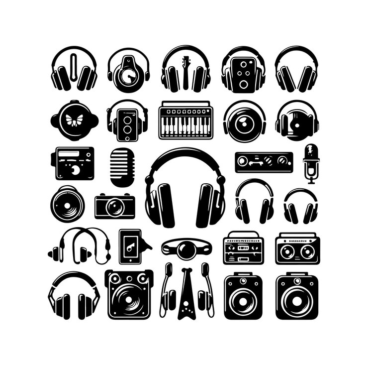 Vector iconen van koptelefoon zijn geïsoleerd op een witte achtergrond.