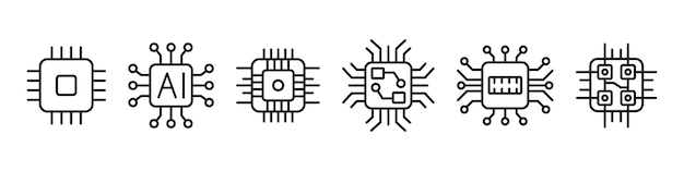 Iconen van microchips Chipprocessor lijn iconen Vector