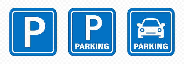 Iconen van parkeerterreinen Parkeerterreinen Parkeertekens Parkeerwegtekens