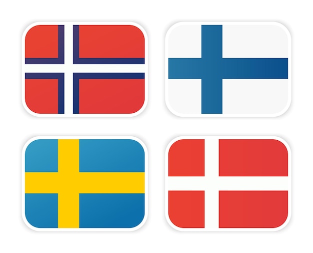 Iconen van Scandinavische vlaggen geïsoleerd op een witte achtergrond