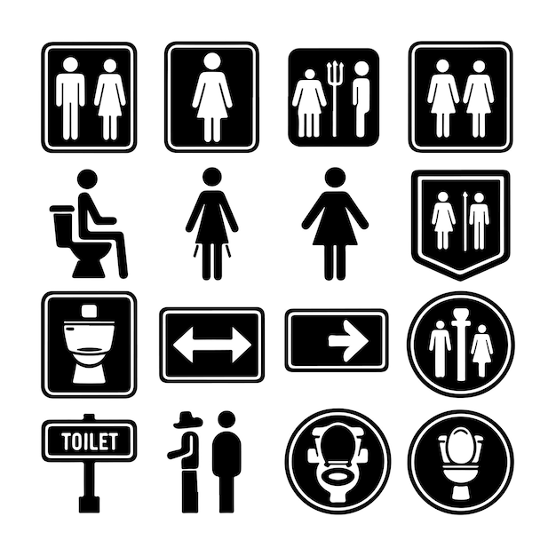 Iconen van toiletborden, silhouetvector, illustratie van het toiletsymbool