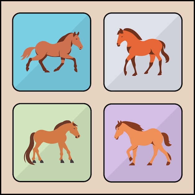 Iconen van vectorcartoons van paarden