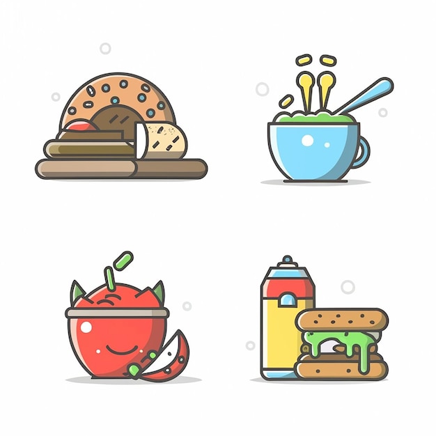 Iconen van voedingsmiddelen op een witte achtergrond
