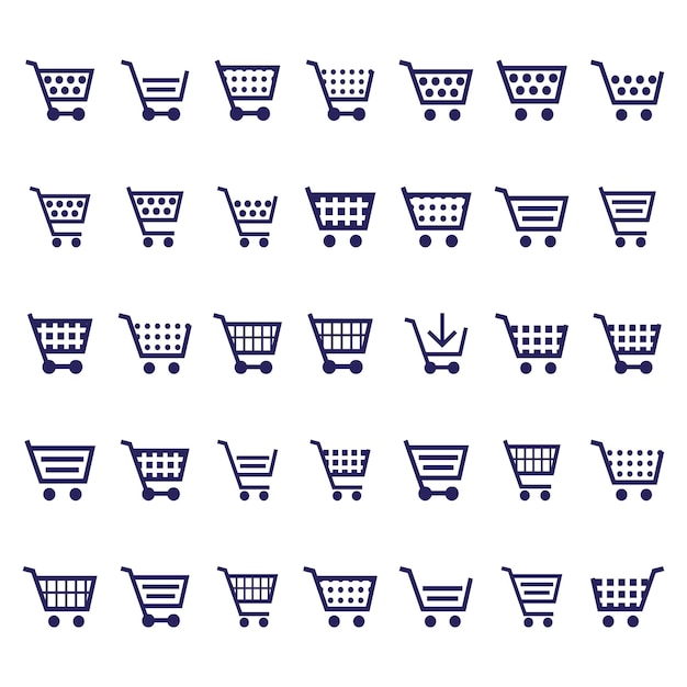Iconen van winkelwagens supermarkt trolley iconen reiswagens vector trolley bag vector