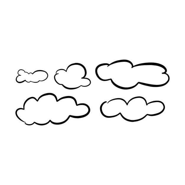 Iconen van wolken met de hand getekende schetsen eenvoudige doodle schetsen tekening kunst illustratie
